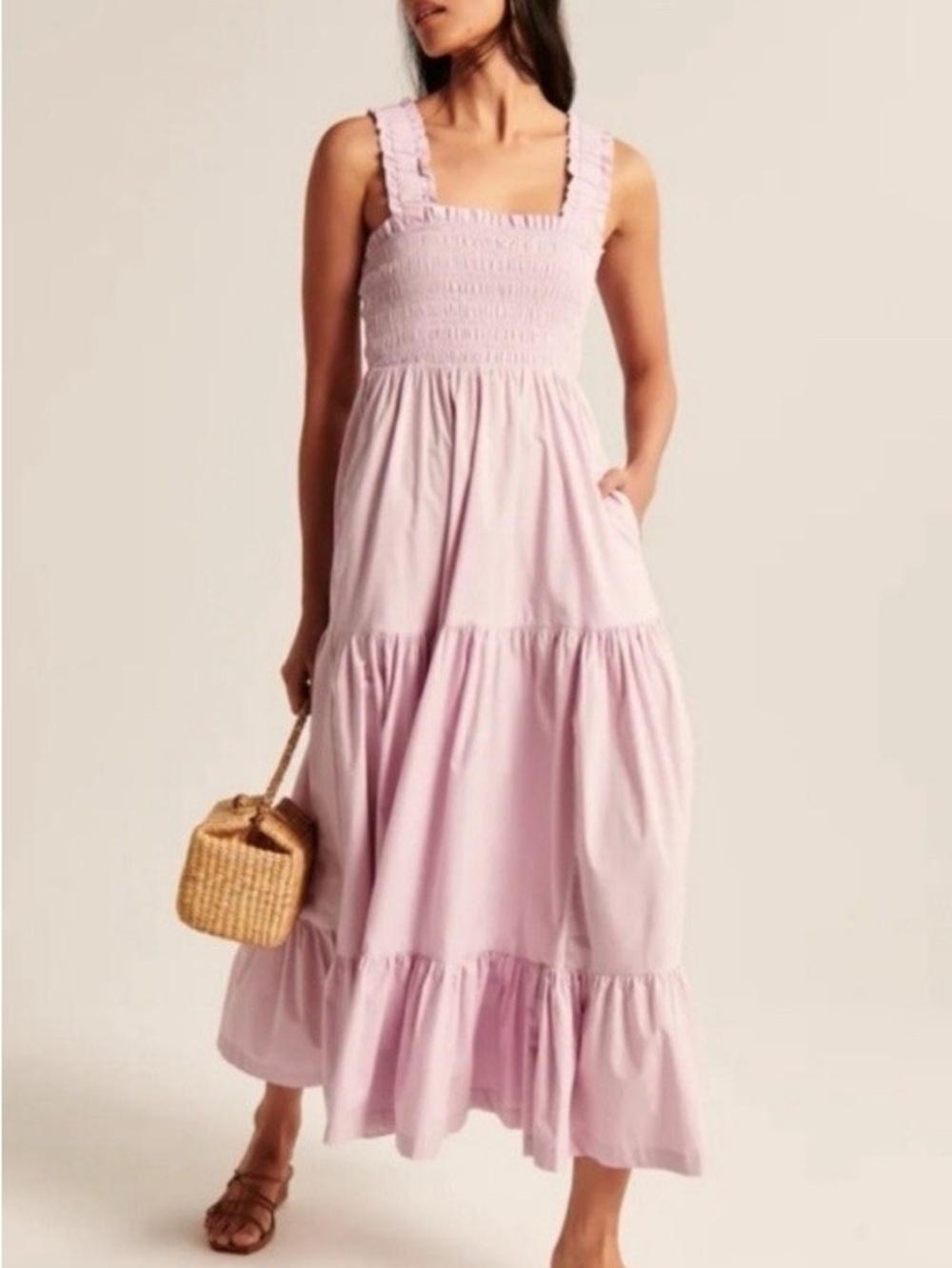 Abercrombie & Fitch Lavender Smocked Tiered Maxi Dress